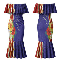 Kiribati Heritage Couples Matching Mermaid Dress and Long Sleeve Button Shirt Map of the Islands and Polynesia Pattern