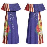 Kiribati Heritage Couples Matching Off Shoulder Maxi Dress and Long Sleeve Button Shirt Map of the Islands and Polynesia Pattern