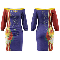 Kiribati Heritage Couples Matching Off The Shoulder Long Sleeve Dress and Long Sleeve Button Shirt Map of the Islands and Polynesia Pattern