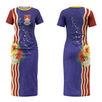 Kiribati Heritage Couples Matching Short Sleeve Bodycon Dress and Hawaiian Shirt Map of the Islands and Polynesia Pattern
