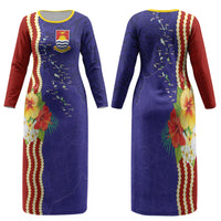 Kiribati Heritage Family Matching Long Sleeve Bodycon Dress and Hawaiian Shirt Map of the Islands and Polynesia Pattern