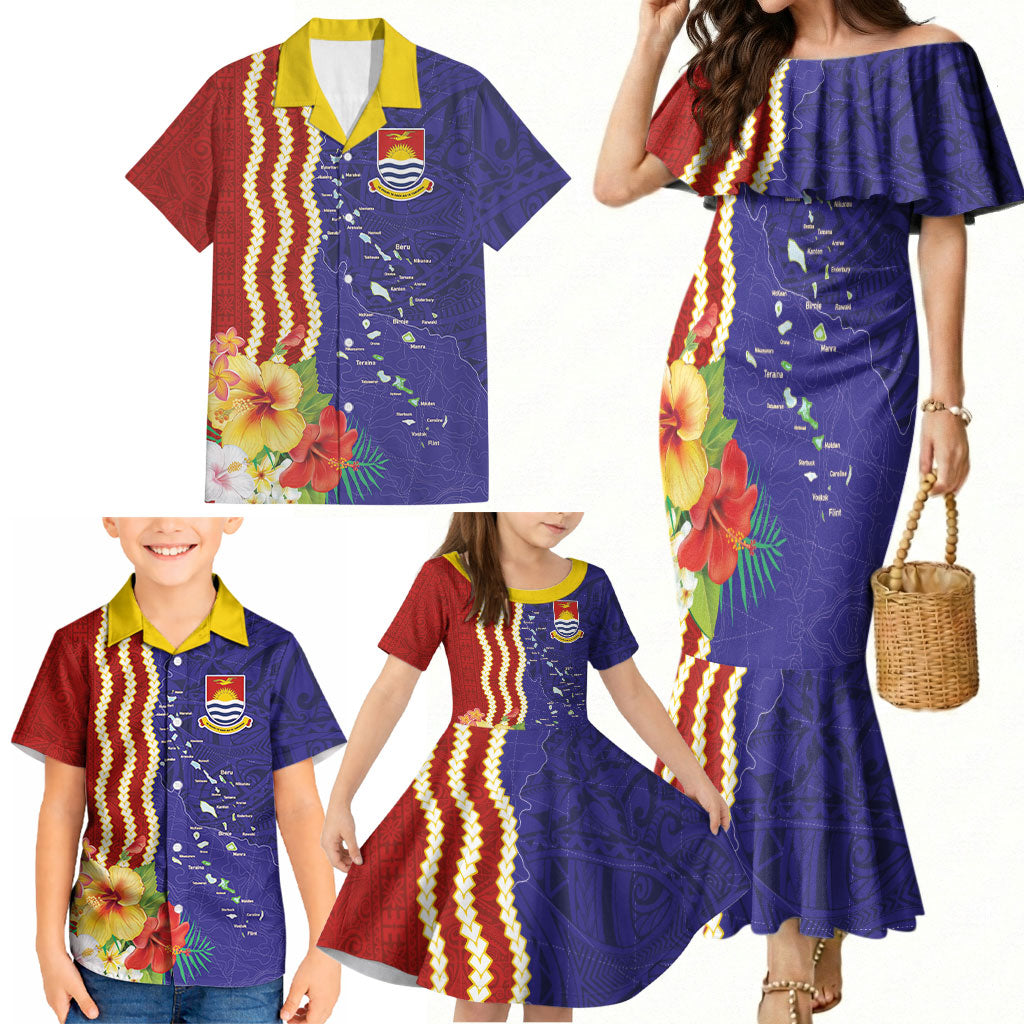 Kiribati Heritage Family Matching Mermaid Dress and Hawaiian Shirt Map of the Islands and Polynesia Pattern
