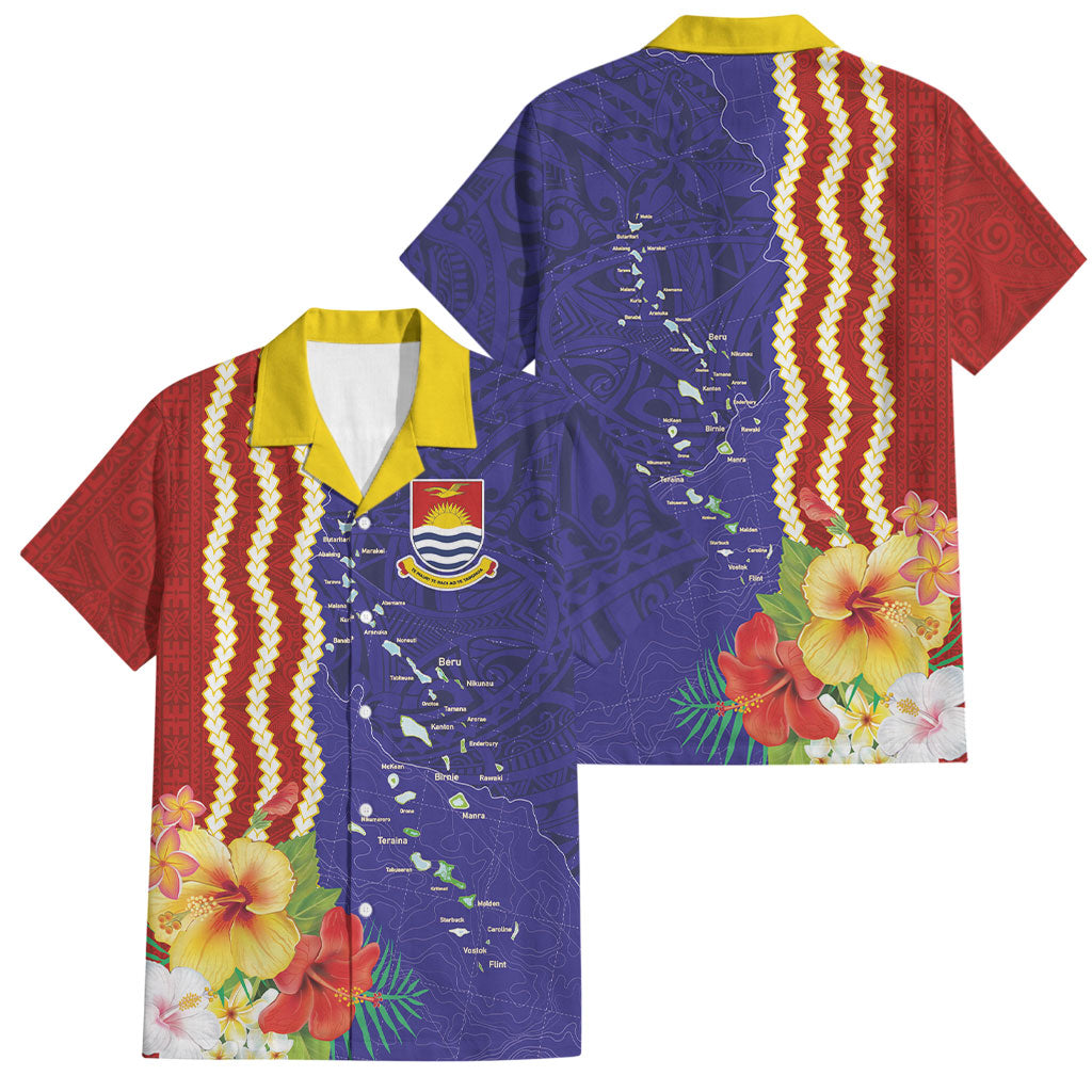 Kiribati Heritage Family Matching Off The Shoulder Long Sleeve Dress and Hawaiian Shirt Map of the Islands and Polynesia Pattern