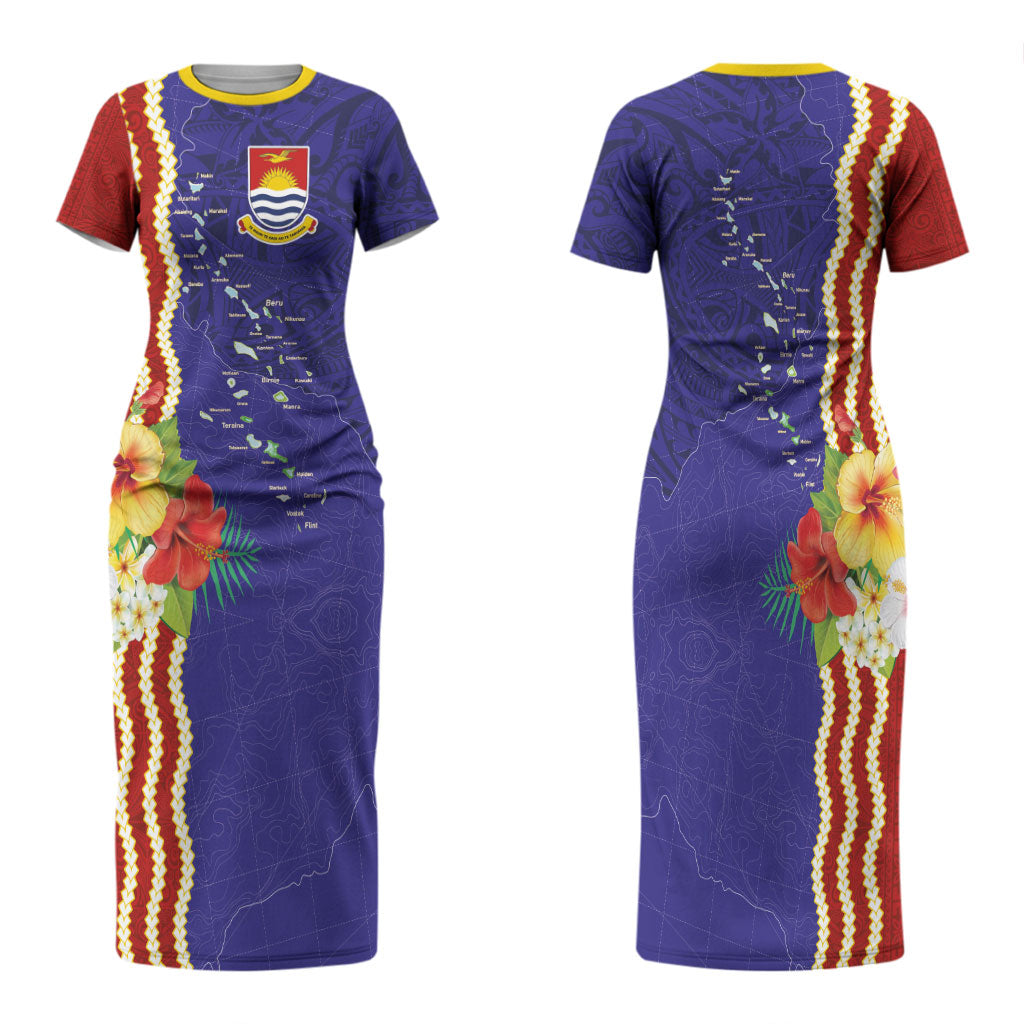 Kiribati Heritage Family Matching Short Sleeve Bodycon Dress and Hawaiian Shirt Map of the Islands and Polynesia Pattern