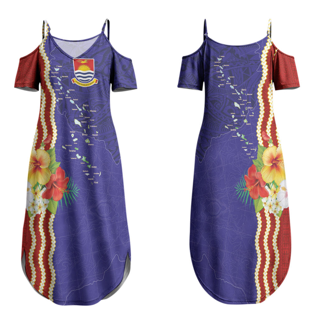 Kiribati Heritage Family Matching Summer Maxi Dress and Hawaiian Shirt Map of the Islands and Polynesia Pattern