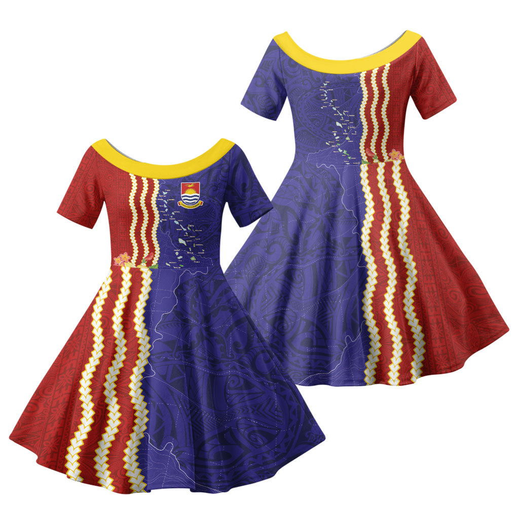 Kiribati Heritage Family Matching Summer Maxi Dress and Hawaiian Shirt Map of the Islands and Polynesia Pattern