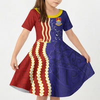 Kiribati Heritage Kid Short Sleeve Dress Map of the Islands and Polynesia Pattern