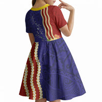 Kiribati Heritage Kid Short Sleeve Dress Map of the Islands and Polynesia Pattern