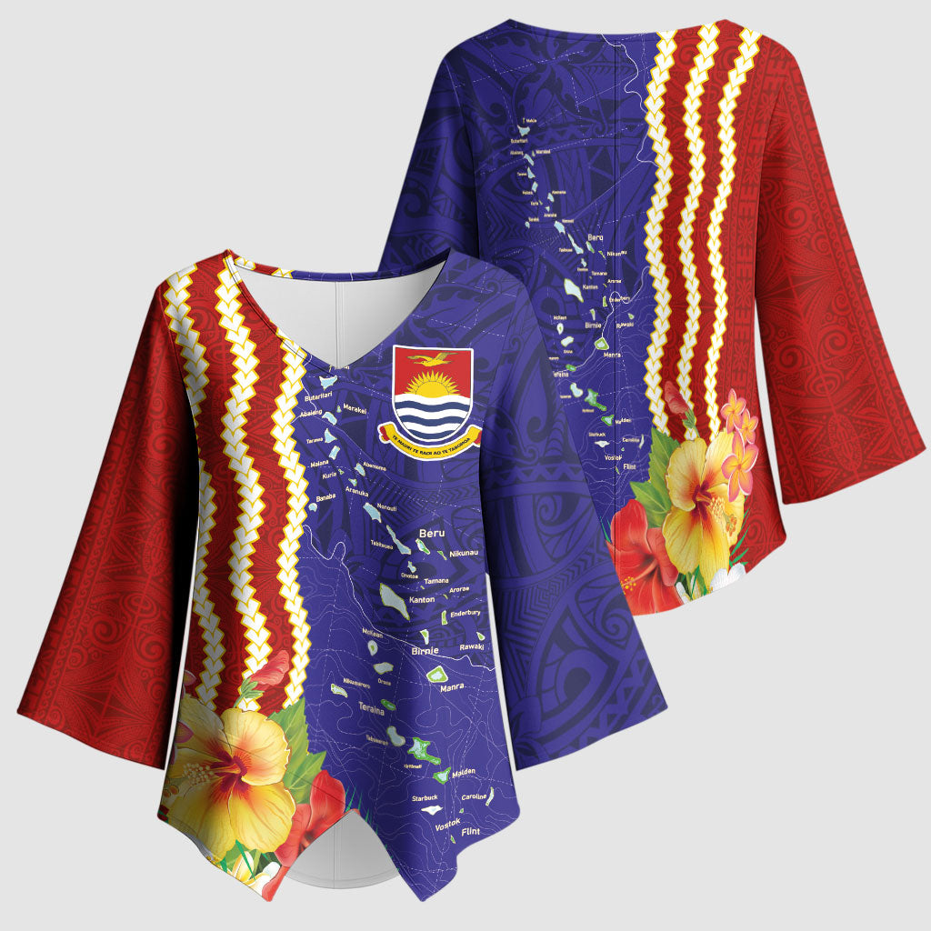 Kiribati Heritage Kimono Sleeve Blouse Map of the Islands and Polynesia Pattern