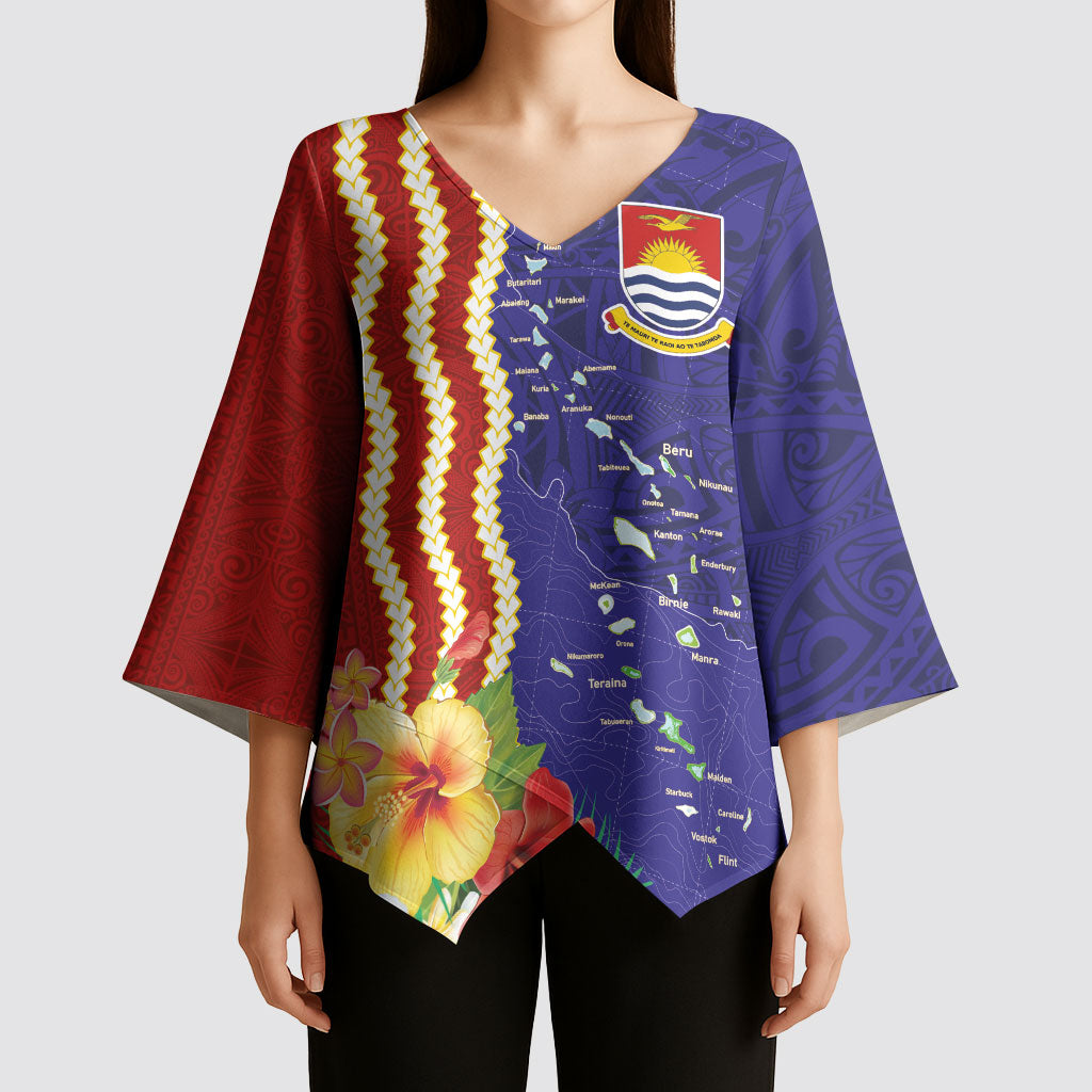 Kiribati Heritage Kimono Sleeve Blouse Map of the Islands and Polynesia Pattern