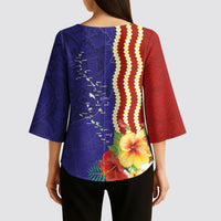 Kiribati Heritage Kimono Sleeve Blouse Map of the Islands and Polynesia Pattern