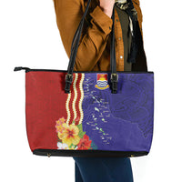 Kiribati Heritage Leather Tote Bag Map of the Islands and Polynesia Pattern