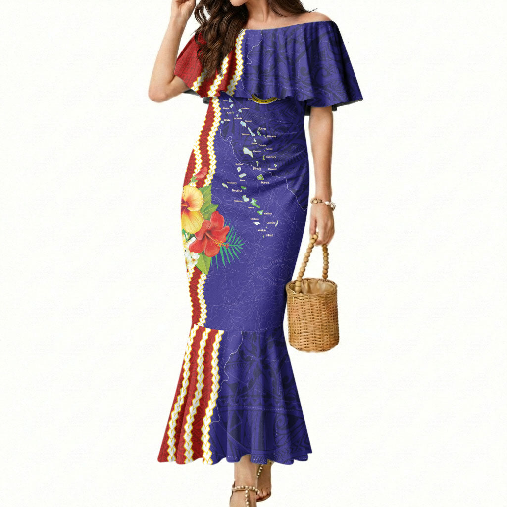 Kiribati Heritage Mermaid Dress Map of the Islands and Polynesia Pattern