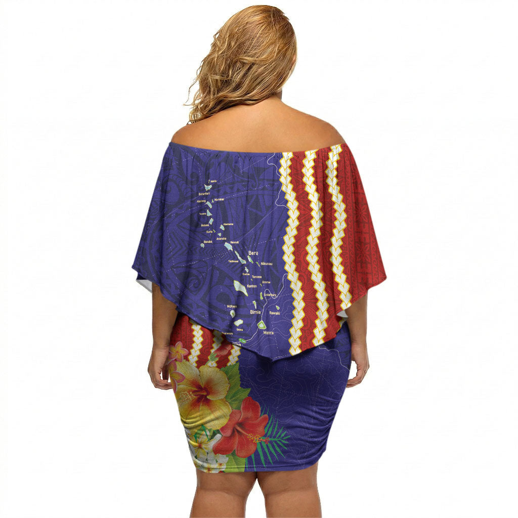Kiribati Heritage Off Shoulder Short Dress Map of the Islands and Polynesia Pattern
