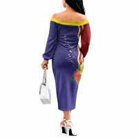 Kiribati Heritage Off The Shoulder Long Sleeve Dress Map of the Islands and Polynesia Pattern