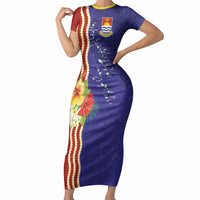 Kiribati Heritage Short Sleeve Bodycon Dress Map of the Islands and Polynesia Pattern