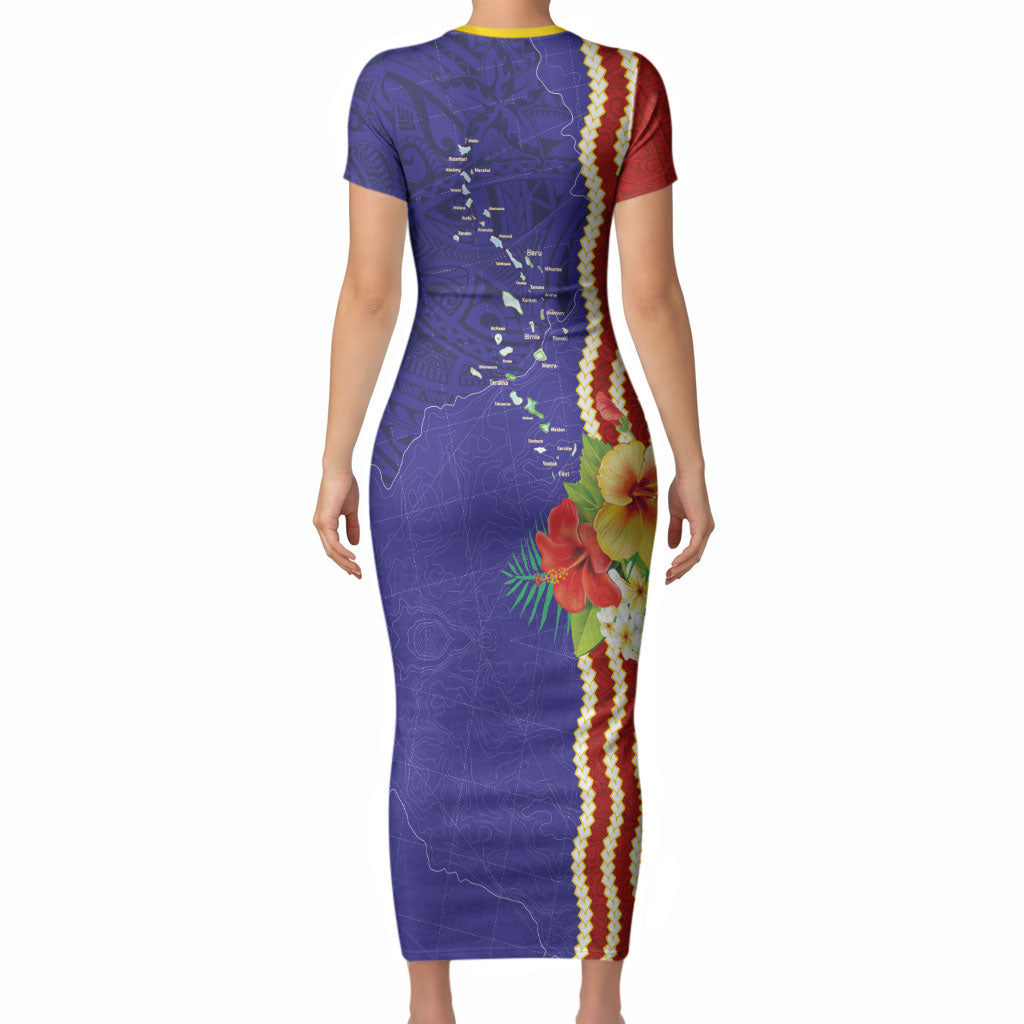 Kiribati Heritage Short Sleeve Bodycon Dress Map of the Islands and Polynesia Pattern