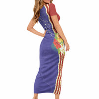 Kiribati Heritage Short Sleeve Bodycon Dress Map of the Islands and Polynesia Pattern