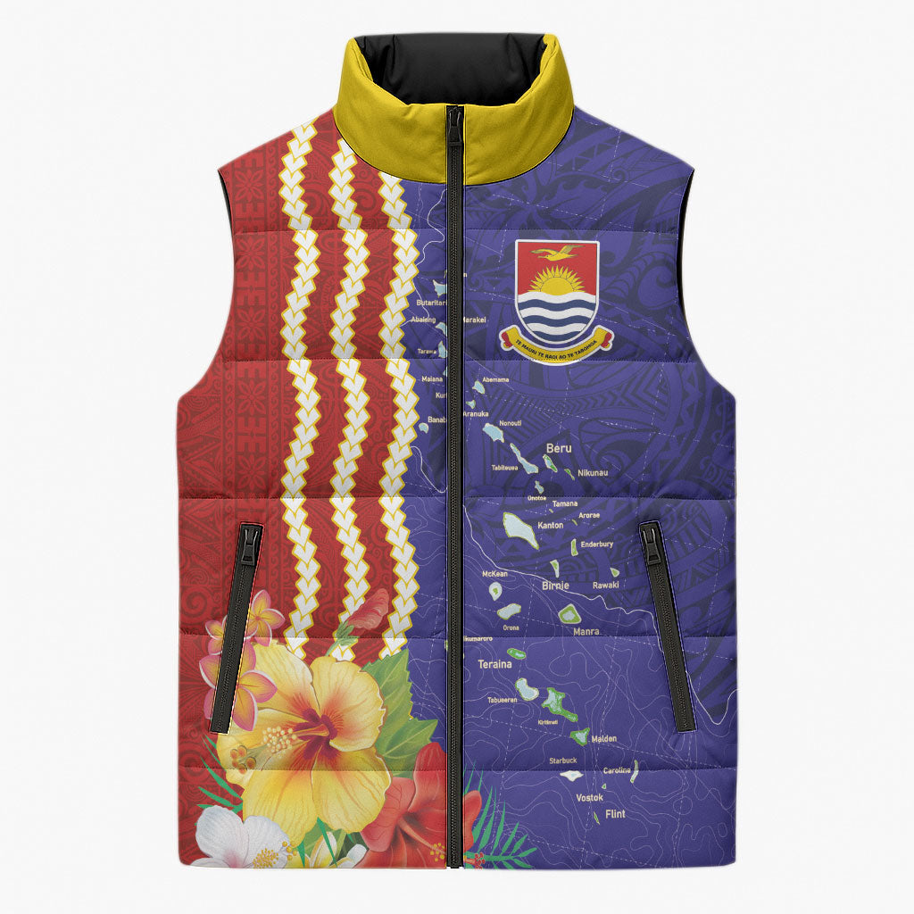 Kiribati Heritage Sleeveless Puffer Jacket Map of the Islands and Polynesia Pattern