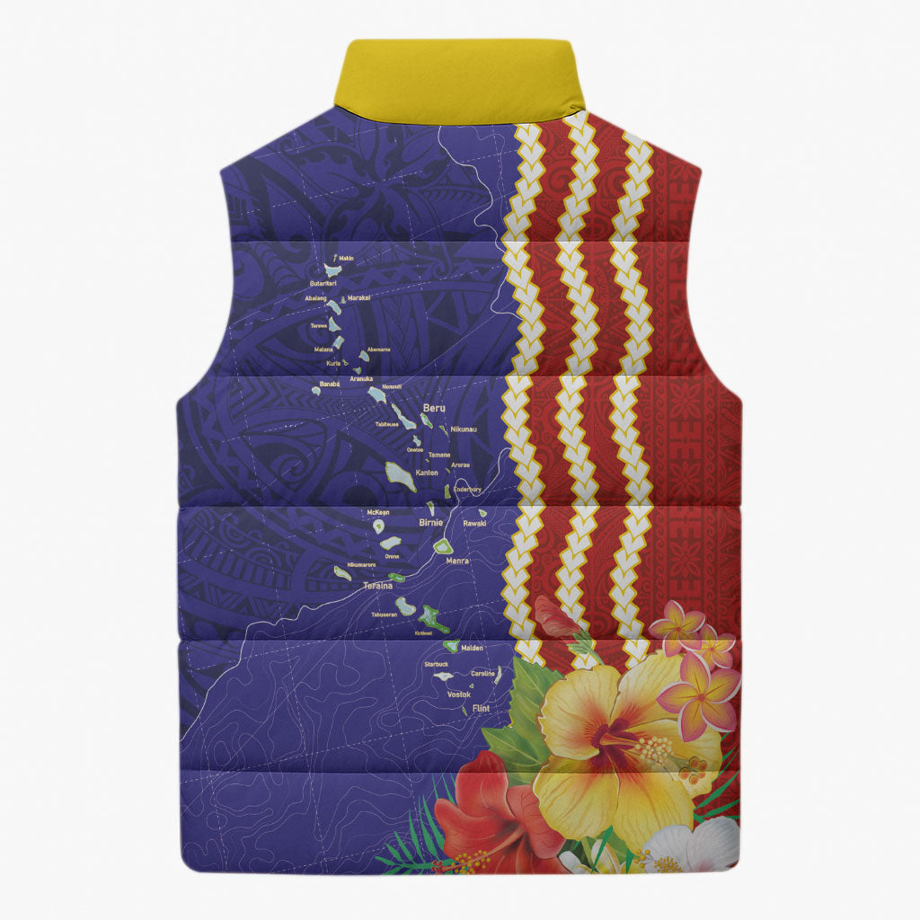 Kiribati Heritage Sleeveless Puffer Jacket Map of the Islands and Polynesia Pattern