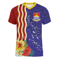 Kiribati Heritage Women V-Neck T-Shirt Map of the Islands and Polynesia Pattern