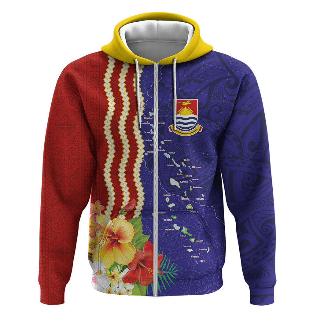 Kiribati Heritage Zip Hoodie Map of the Islands and Polynesia Pattern