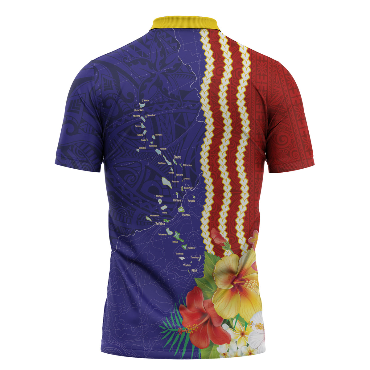 Kiribati Heritage Zipper Polo Shirt Map of the Islands and Polynesia Pattern
