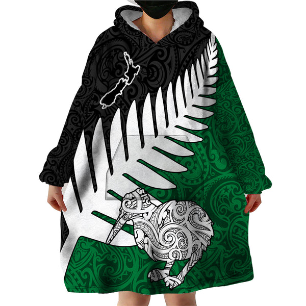 Aotearoa New Zealand Wearable Blanket Hoodie Silver Fern Kiwi Bird and ...