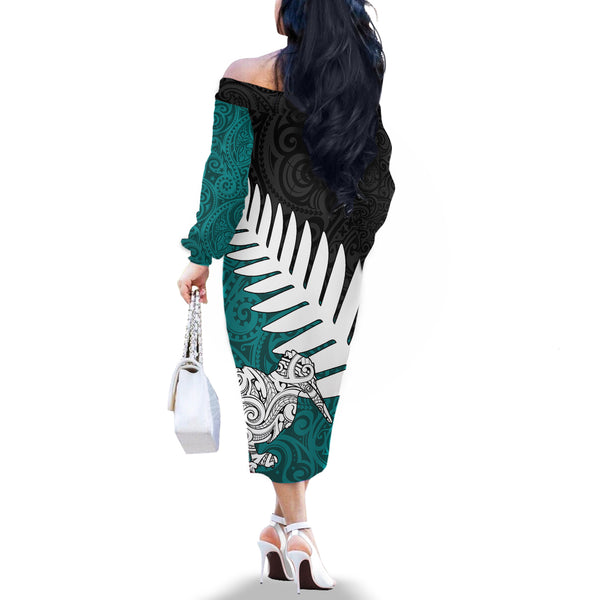 Aotearoa New Zealand Summer Maxi Dress Silver Fern Kiwi Bird and NZ Map with Maori Tribal Red Style LT03
