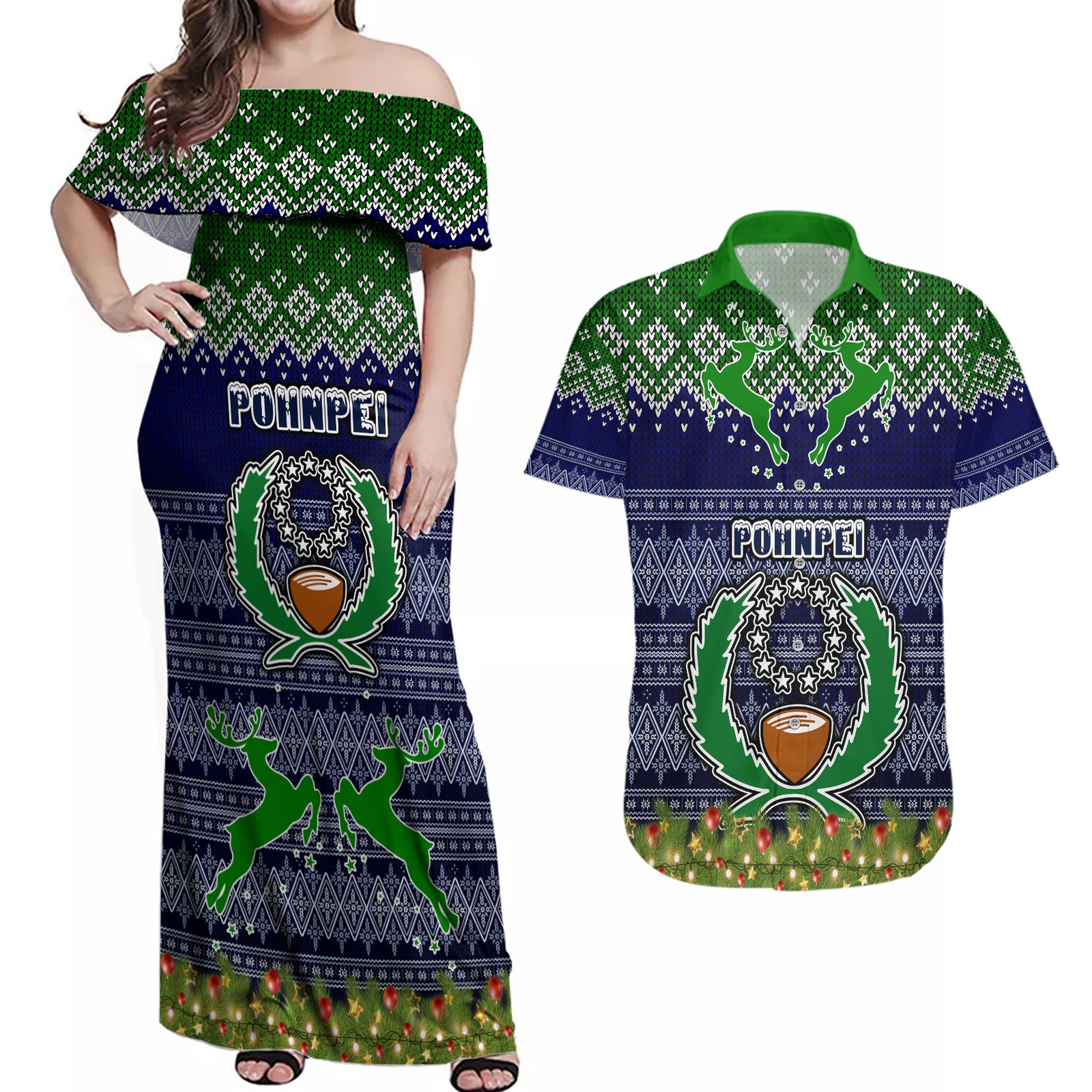 pohnpei-state-christmas-couples-matching-off-shoulder-maxi-dress-and-hawaiian-shirt-coat-of-arms-beautiful-merry-xmas-snowflake