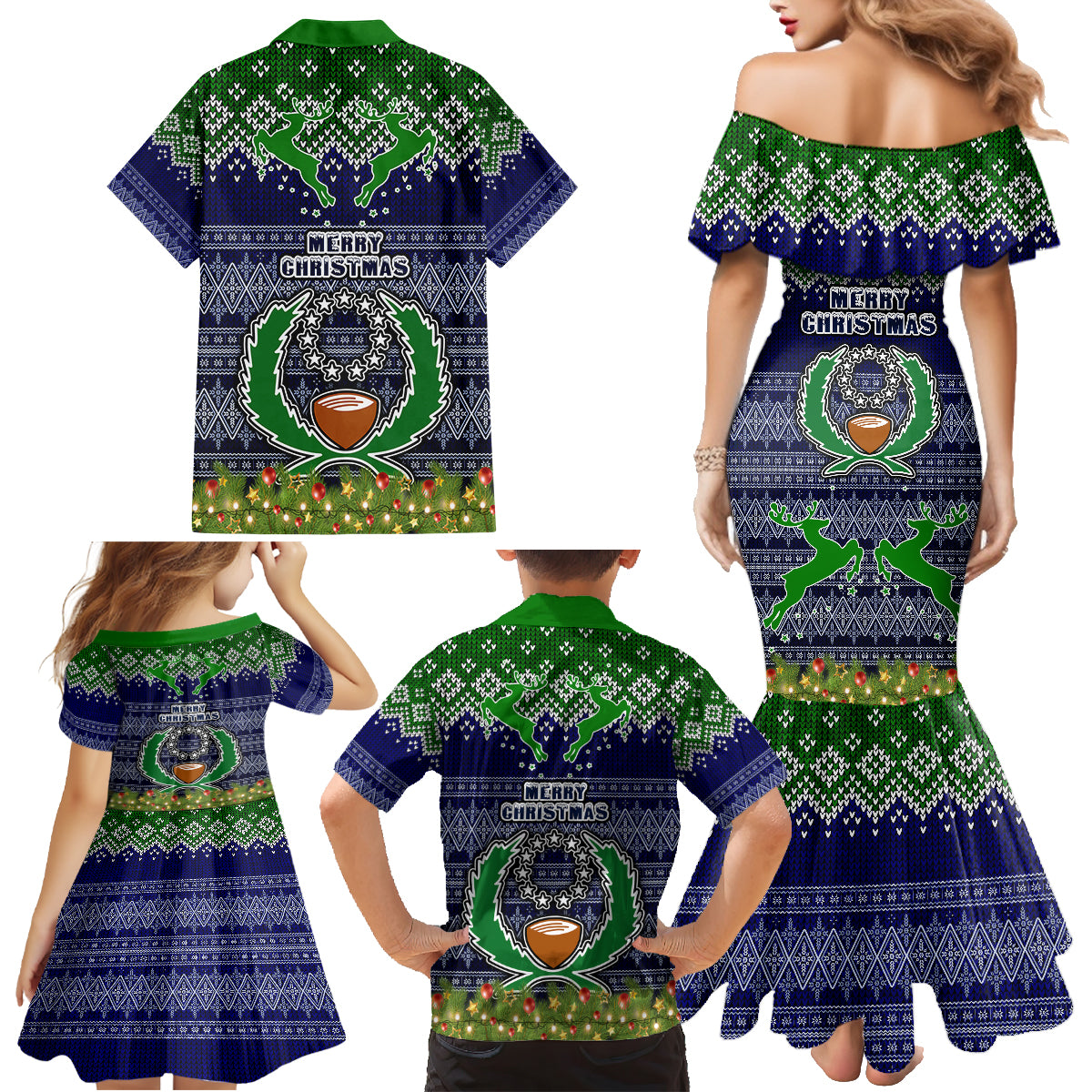 Pohnpei State Christmas Family Matching Mermaid Dress and Hawaiian Shirt Coat of Arms Beautiful Merry Xmas Snowflake LT03 - Polynesian Pride