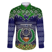 Pohnpei State Christmas Family Matching Off Shoulder Maxi Dress and Hawaiian Shirt Coat of Arms Beautiful Merry Xmas Snowflake LT03 Dad's Shirt - Short Sleeve Blue - Polynesian Pride