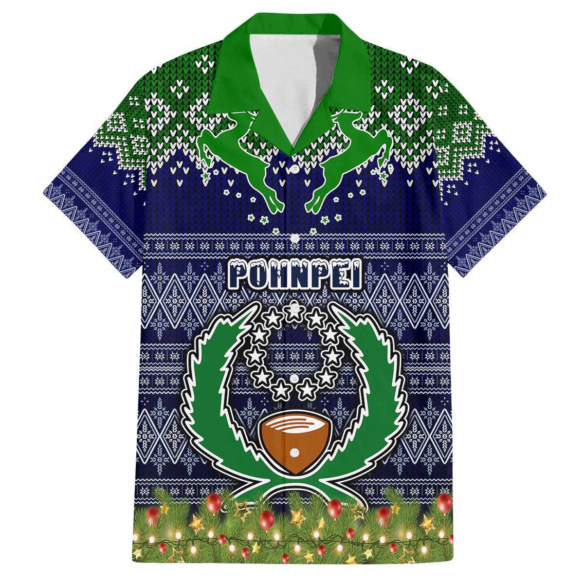 Pohnpei State Christmas Family Matching Puletasi Dress and Hawaiian Shirt Coat of Arms Beautiful Merry Xmas Snowflake LT03 Dad's Shirt - Short Sleeve Blue - Polynesian Pride