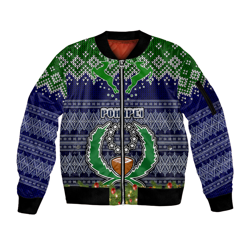 pohnpei-state-christmas-sleeve-zip-bomber-jacket-coat-of-arms-beautiful-merry-xmas-snowflake