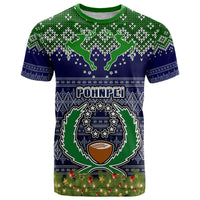 Pohnpei State Christmas T Shirt Coat of Arms Beautiful Merry Xmas Snowflake LT03 Blue - Polynesian Pride