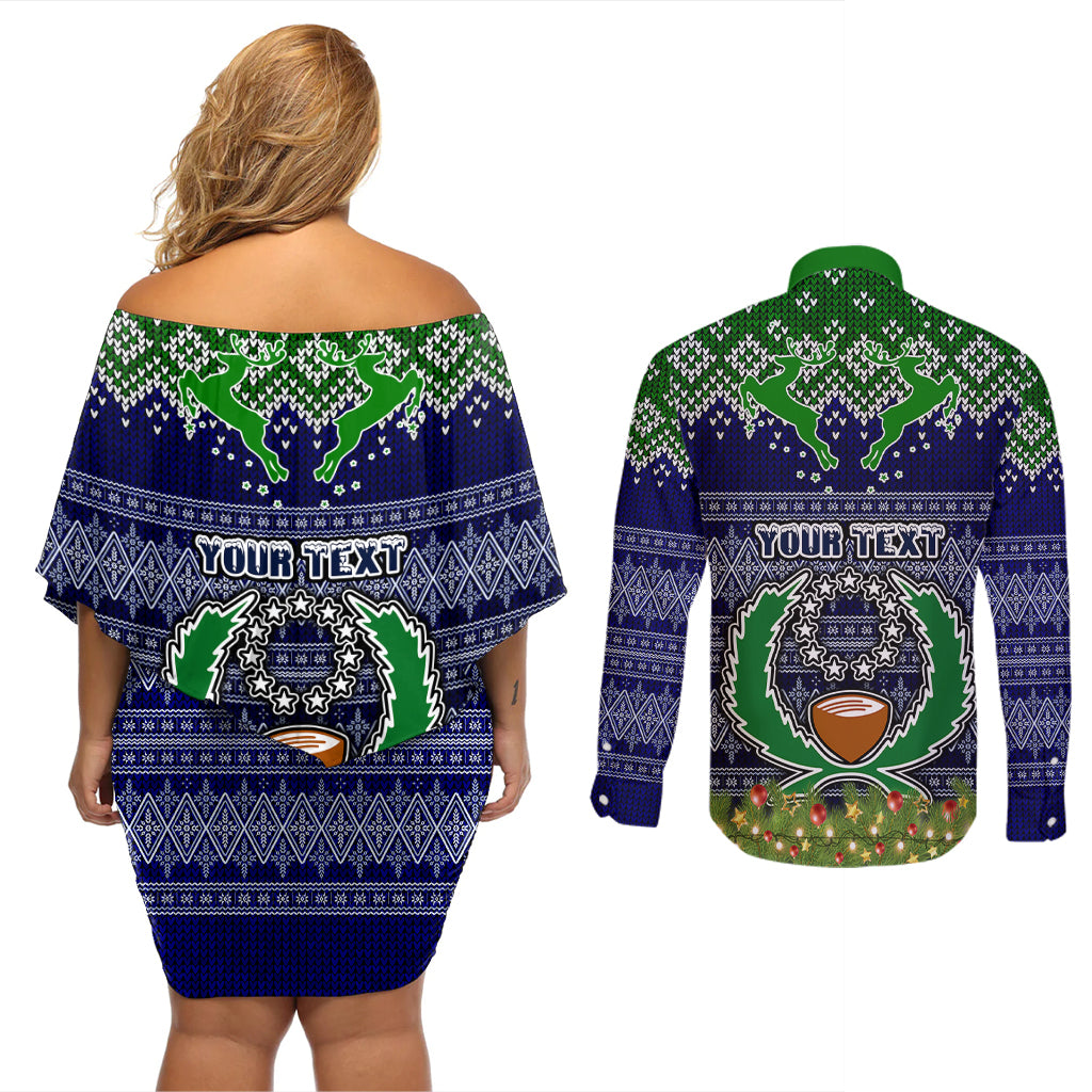 personalised-pohnpei-state-christmas-couples-matching-off-shoulder-short-dress-and-long-sleeve-button-shirts-coat-of-arms-beautiful-merry-xmas-snowflake
