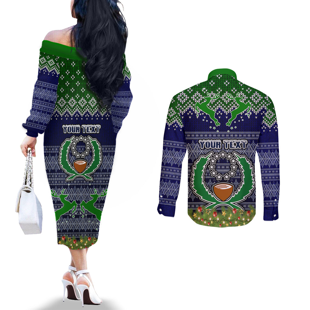 personalised-pohnpei-state-christmas-couples-matching-off-the-shoulder-long-sleeve-dress-and-long-sleeve-button-shirts-coat-of-arms-beautiful-merry-xmas-snowflake
