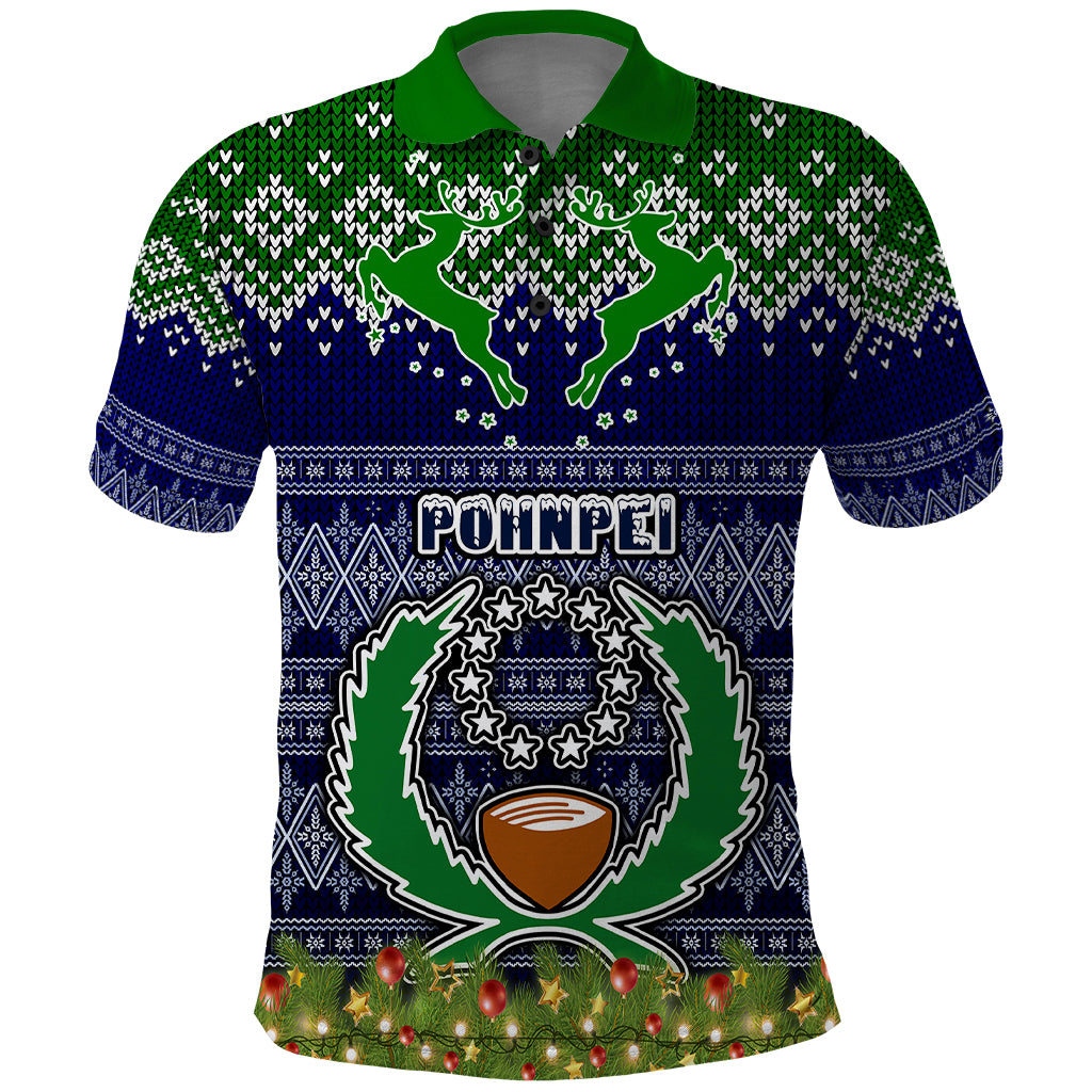 Personalised Pohnpei State Christmas Polo Shirt Coat of Arms Beautiful Merry Xmas Snowflake LT03 Blue - Polynesian Pride