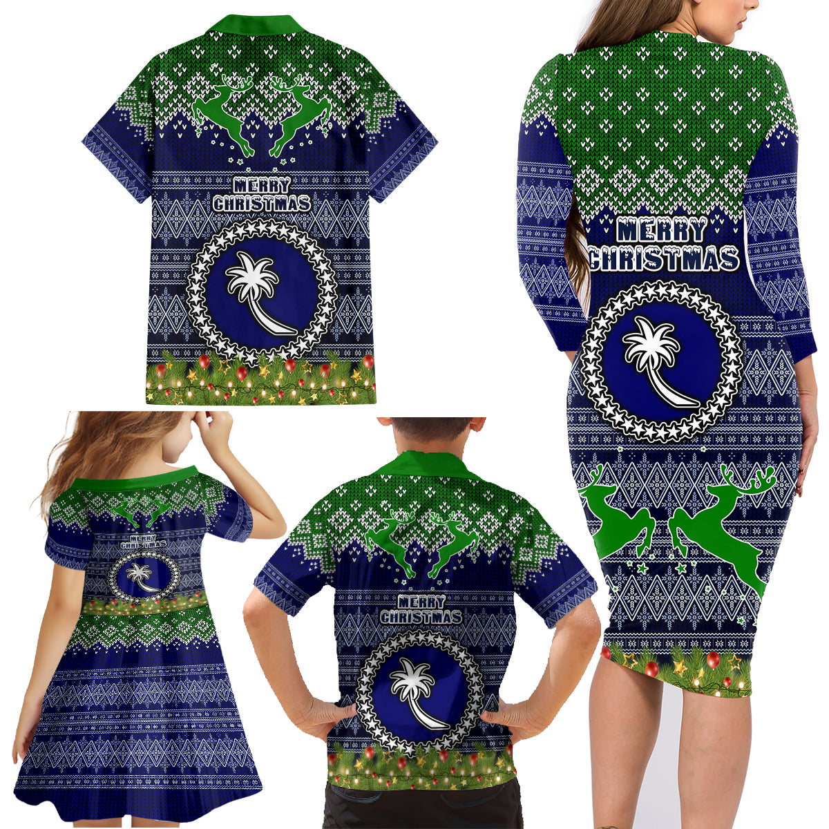 Chuuk State Christmas Family Matching Long Sleeve Bodycon Dress and Hawaiian Shirt Coat of Arms Beautiful Merry Xmas Snowflake LT03 - Polynesian Pride
