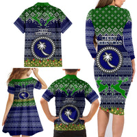 Chuuk State Christmas Family Matching Long Sleeve Bodycon Dress and Hawaiian Shirt Coat of Arms Beautiful Merry Xmas Snowflake LT03 - Polynesian Pride