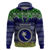 Chuuk State Christmas Hoodie Coat of Arms Beautiful Merry Xmas Snowflake LT03 Pullover Hoodie Blue - Polynesian Pride