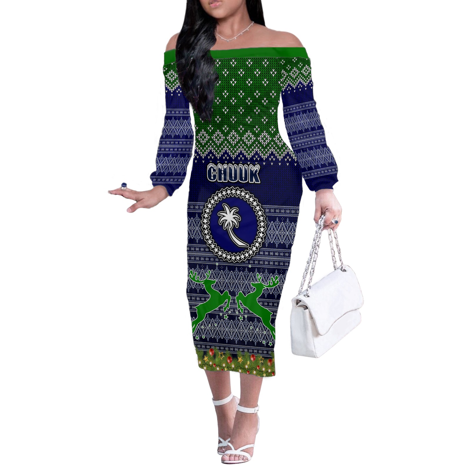chuuk-state-christmas-off-the-shoulder-long-sleeve-dress-coat-of-arms-beautiful-merry-xmas-snowflake