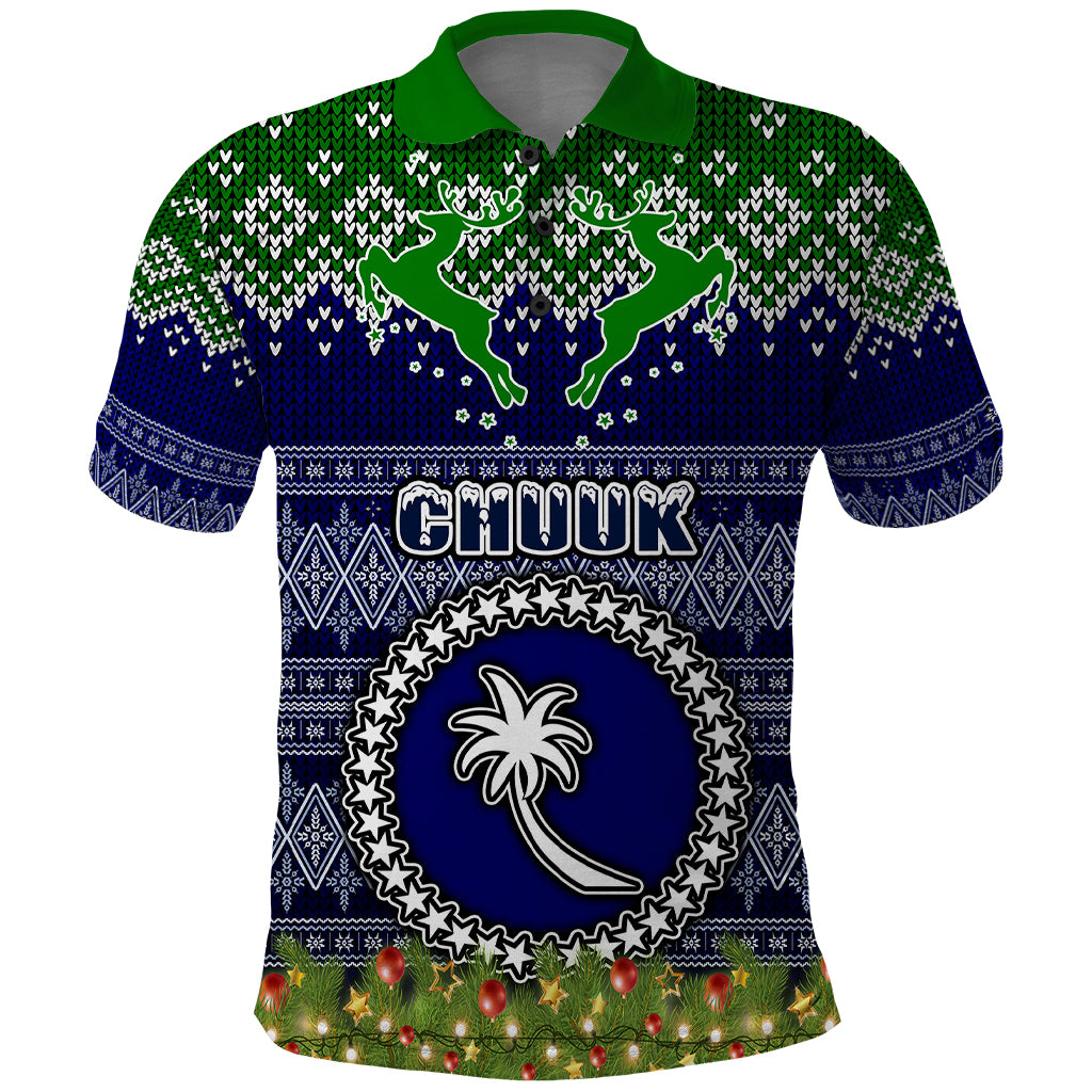 Chuuk State Christmas Polo Shirt Coat of Arms Beautiful Merry Xmas Snowflake LT03 Blue - Polynesian Pride