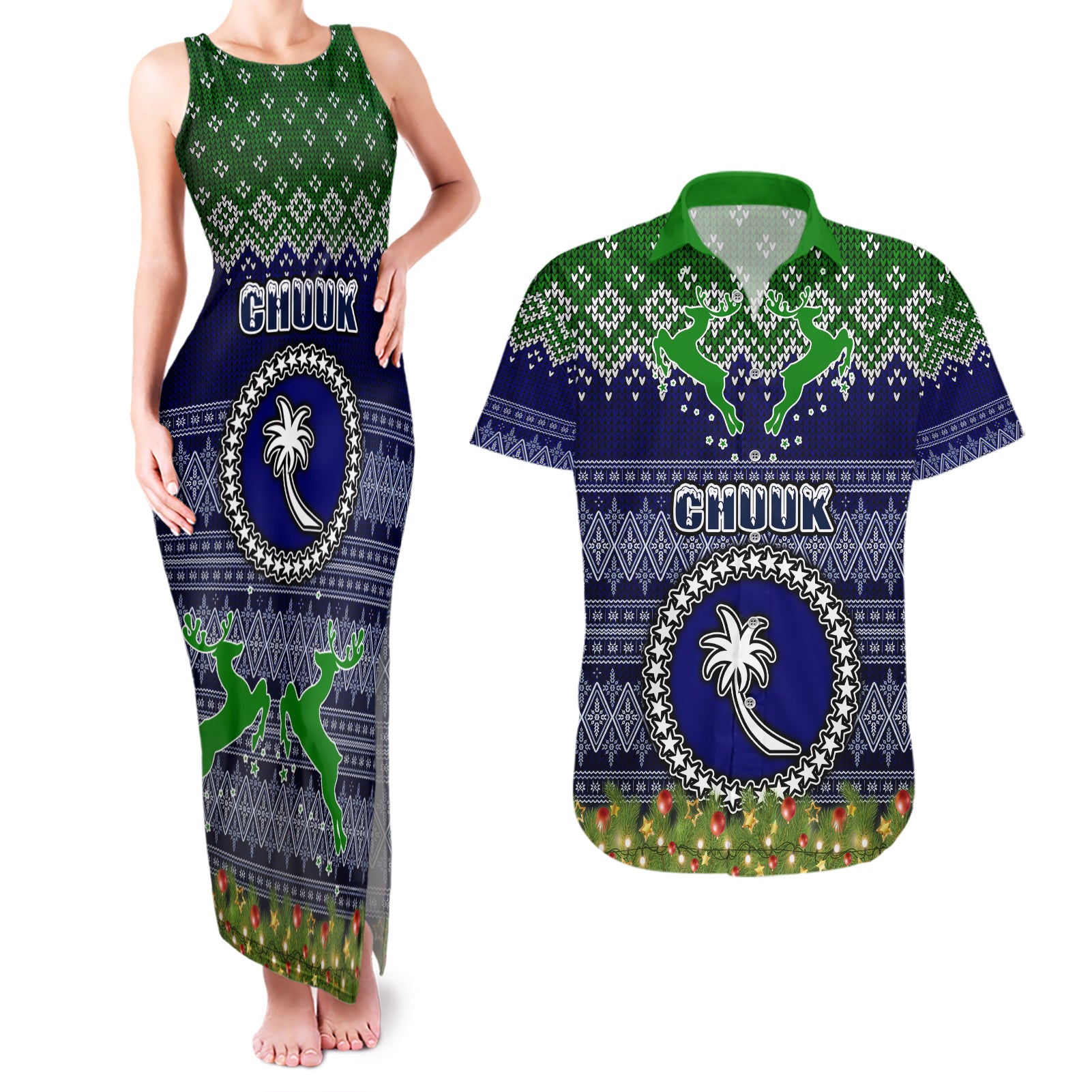 personalised-chuuk-state-christmas-couples-matching-tank-maxi-dress-and-hawaiian-shirt-coat-of-arms-beautiful-merry-xmas-snowflake