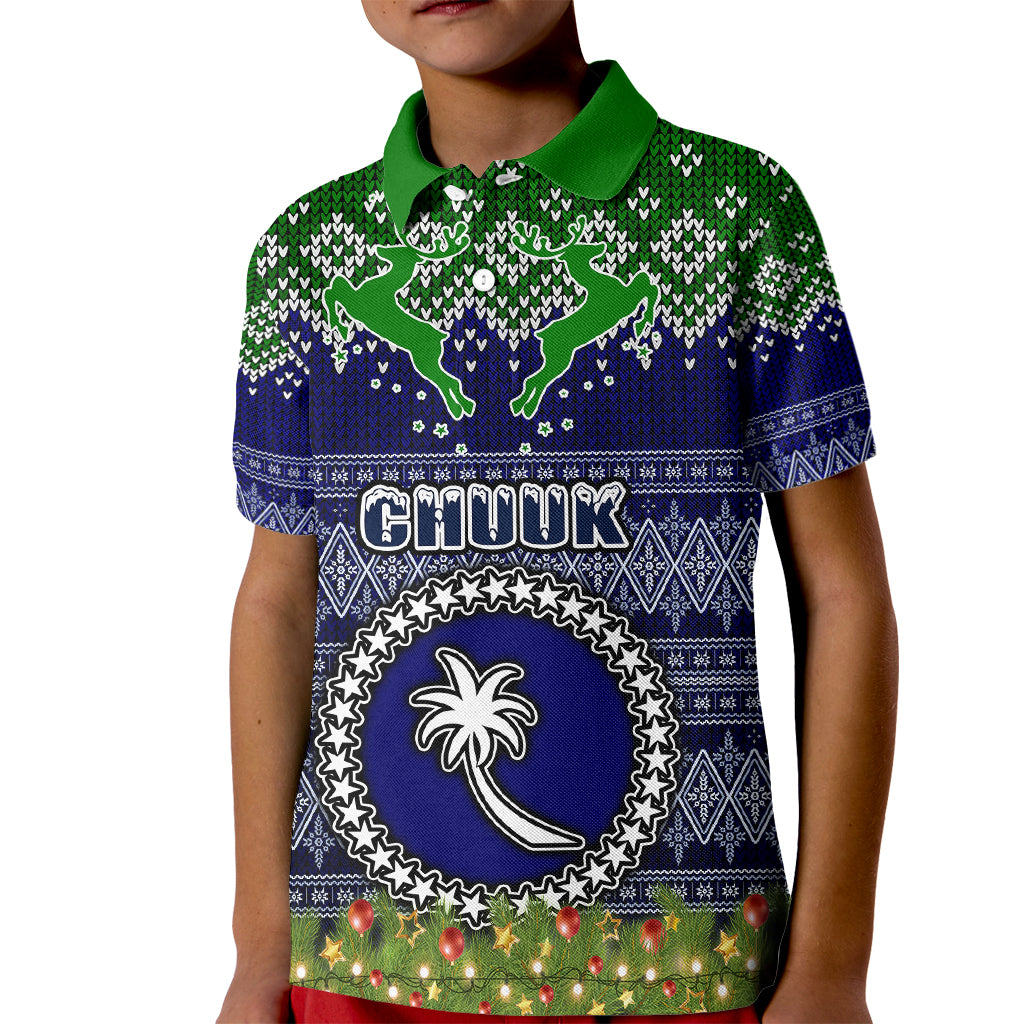 Personalised Chuuk State Christmas Kid Polo Shirt Coat of Arms Beautiful Merry Xmas Snowflake LT03 Kid Blue - Polynesian Pride