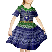 personalised-chuuk-state-christmas-kid-short-sleeve-dress-coat-of-arms-beautiful-merry-xmas-snowflake