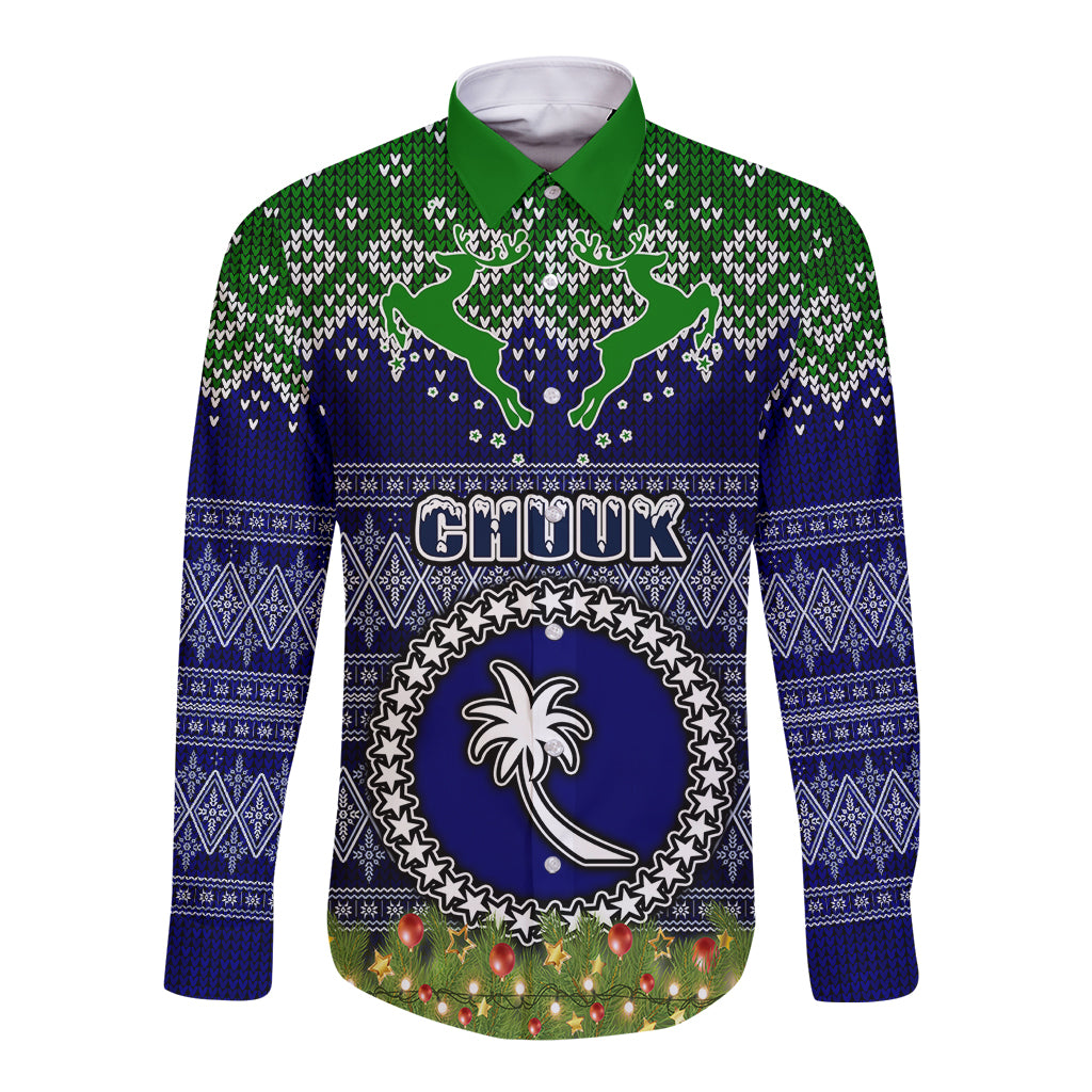 personalised-chuuk-state-christmas-long-sleeve-button-shirt-coat-of-arms-beautiful-merry-xmas-snowflake