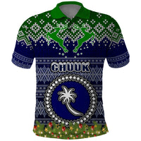Personalised Chuuk State Christmas Polo Shirt Coat of Arms Beautiful Merry Xmas Snowflake LT03 Blue - Polynesian Pride