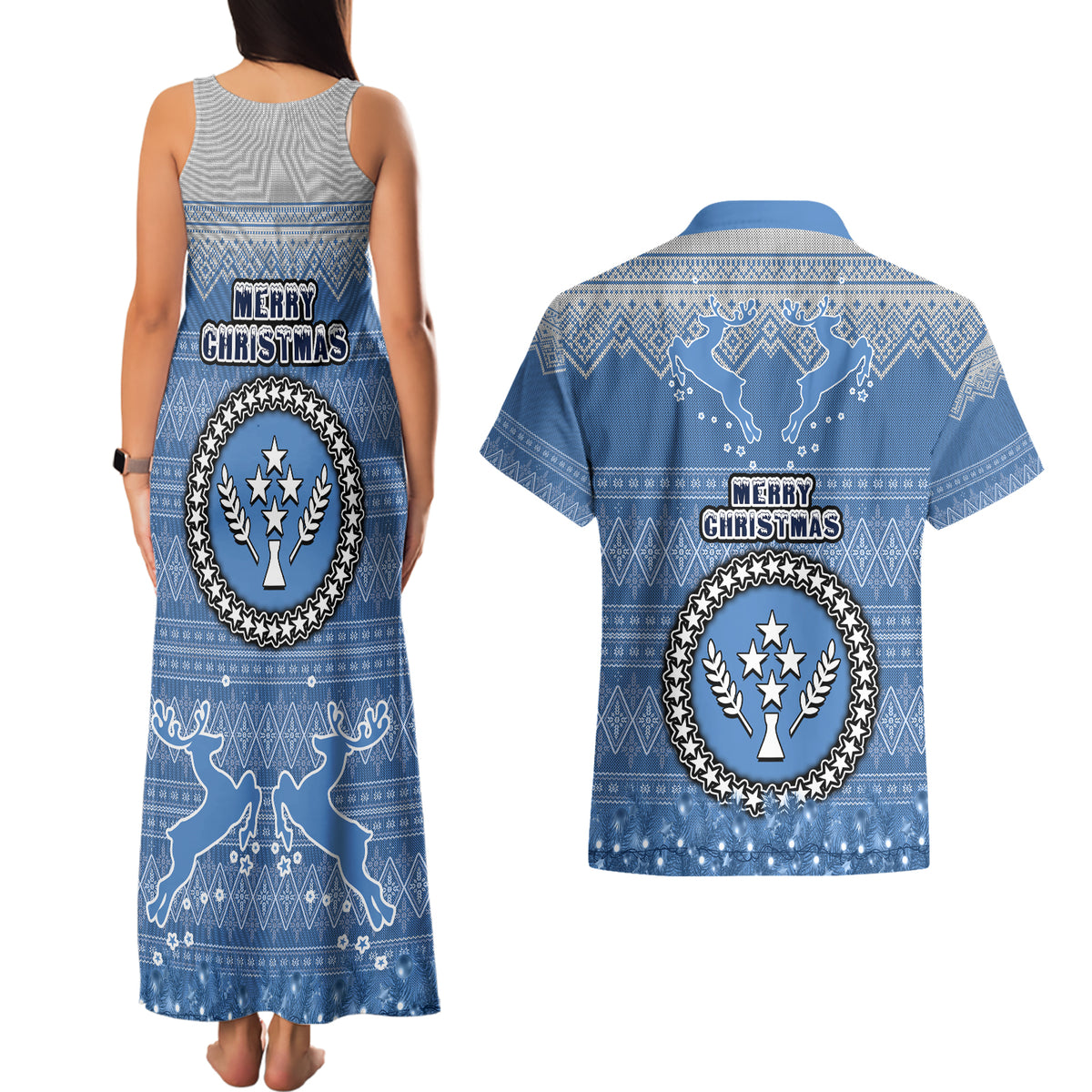 kosrae-christmas-couples-matching-tank-maxi-dress-and-hawaiian-shirt-coat-of-arms-beautiful-merry-xmas-snowflake