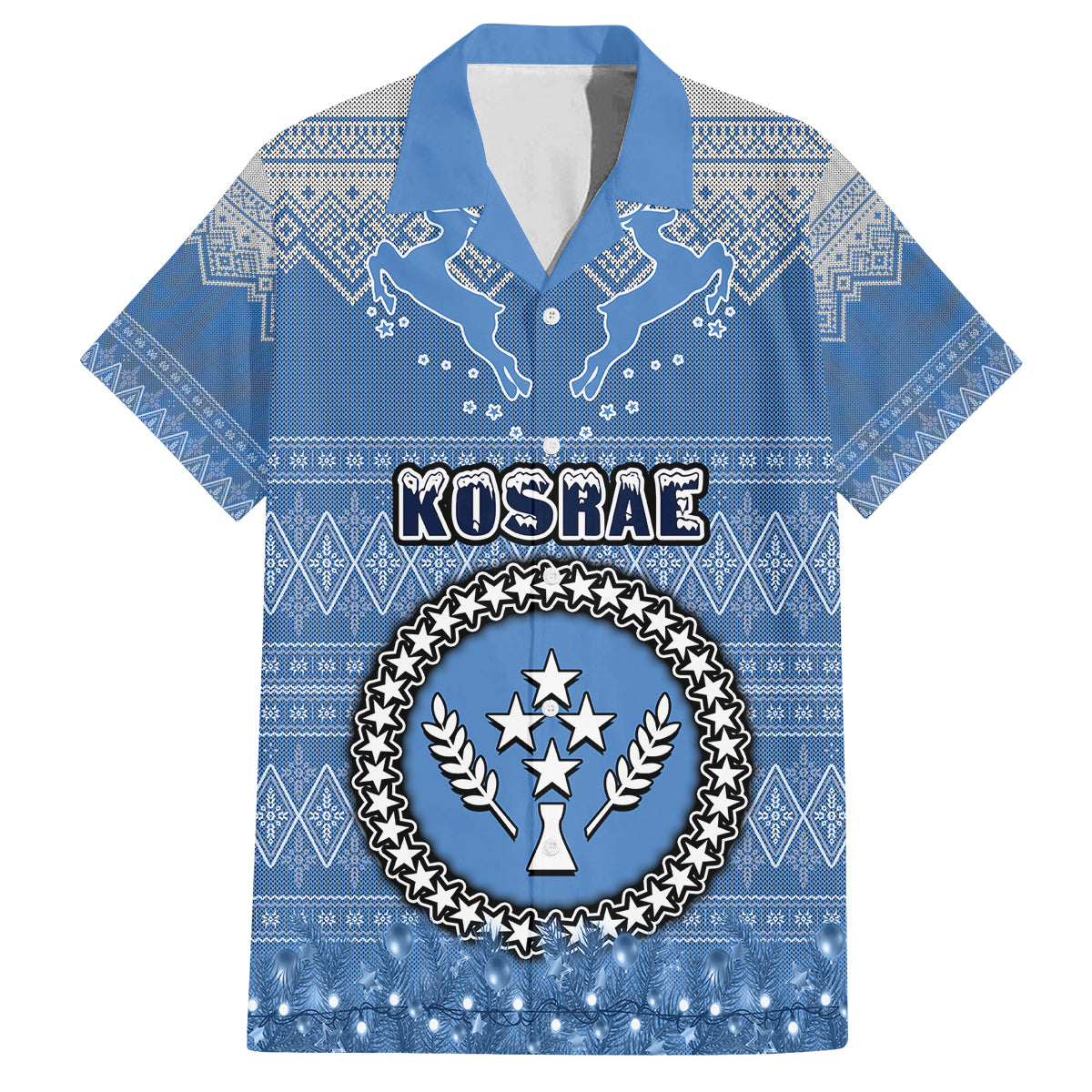 Personalised Kosrae Christmas Family Matching Puletasi Dress and Hawaiian Shirt Coat of Arms Beautiful Merry Xmas Snowflake LT03 Dad's Shirt - Short Sleeve Blue - Polynesian Pride